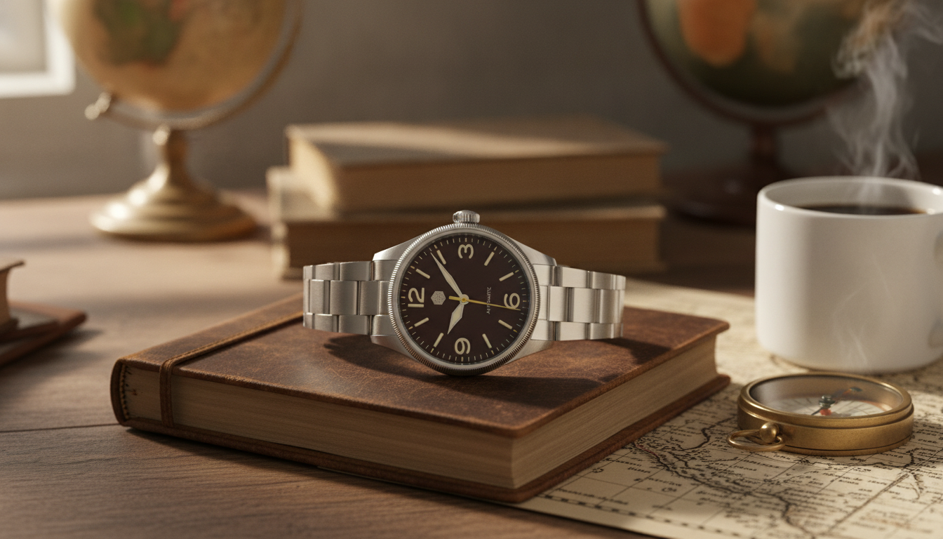 38.5mm Retro Pilot Automatic Watch: Sapphire + Coin Bezel