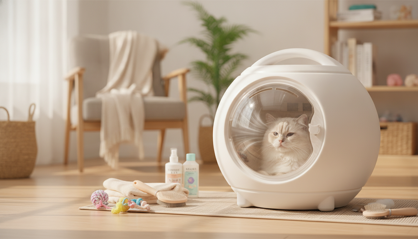 Adjustable Pet Dryer Box: 360° Warm Air for Calm Drying