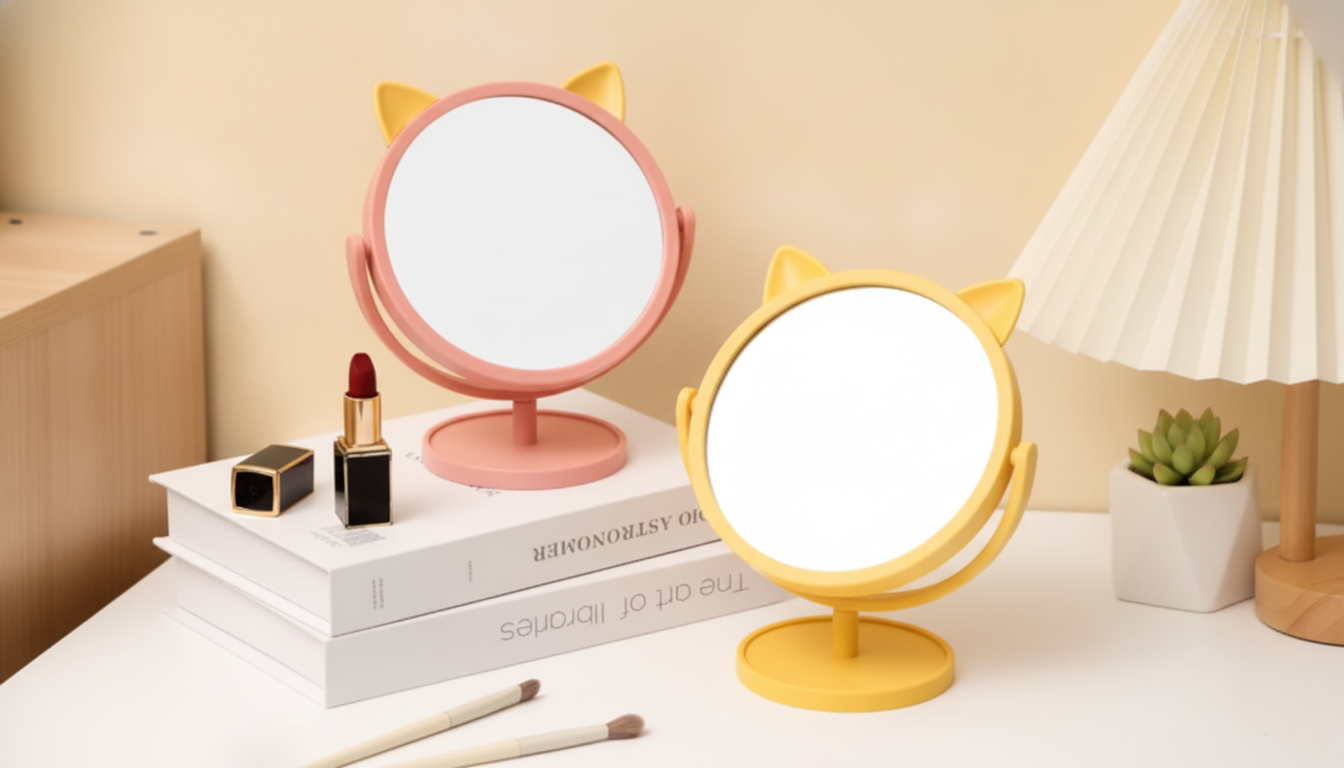 Cute Cat Ear Vanity Mirror for Small Spaces & Travel