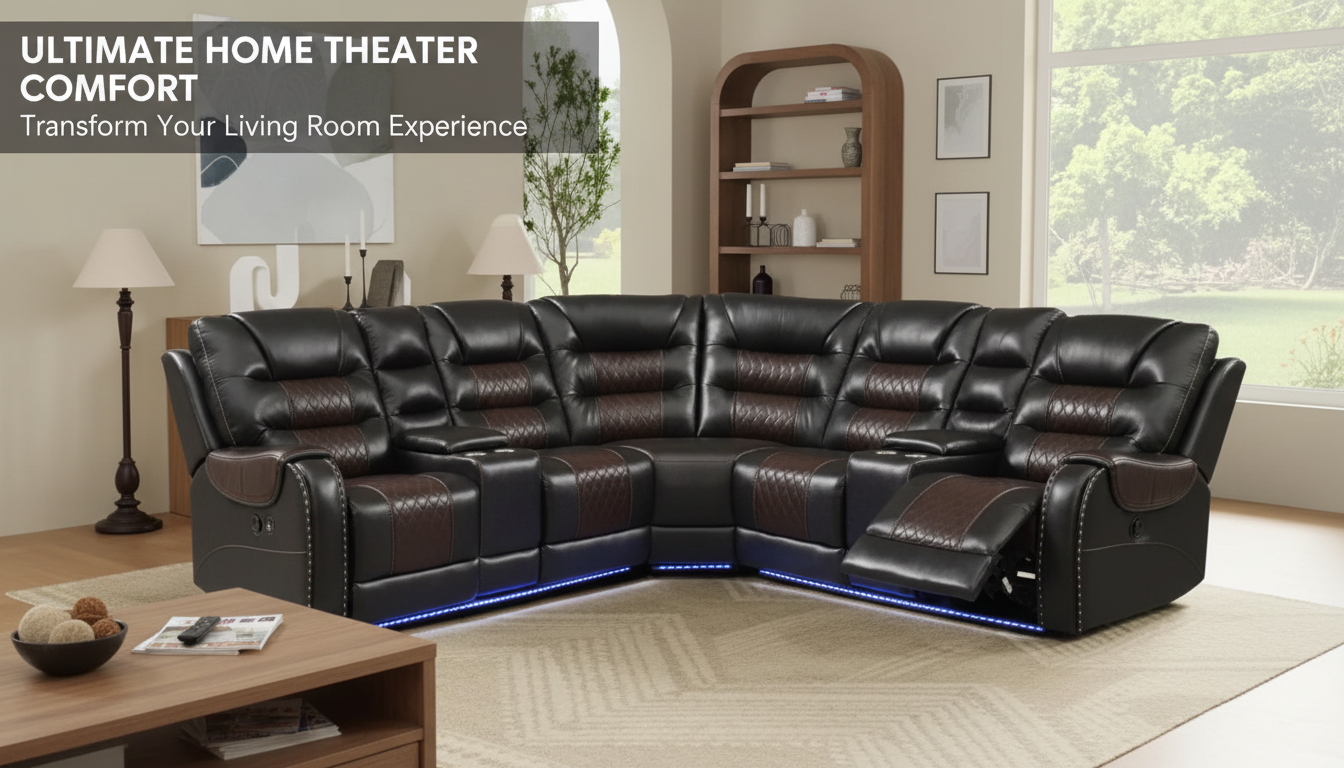 Reclining Sectional Sofa: Storage, LEDs & Cup Holders