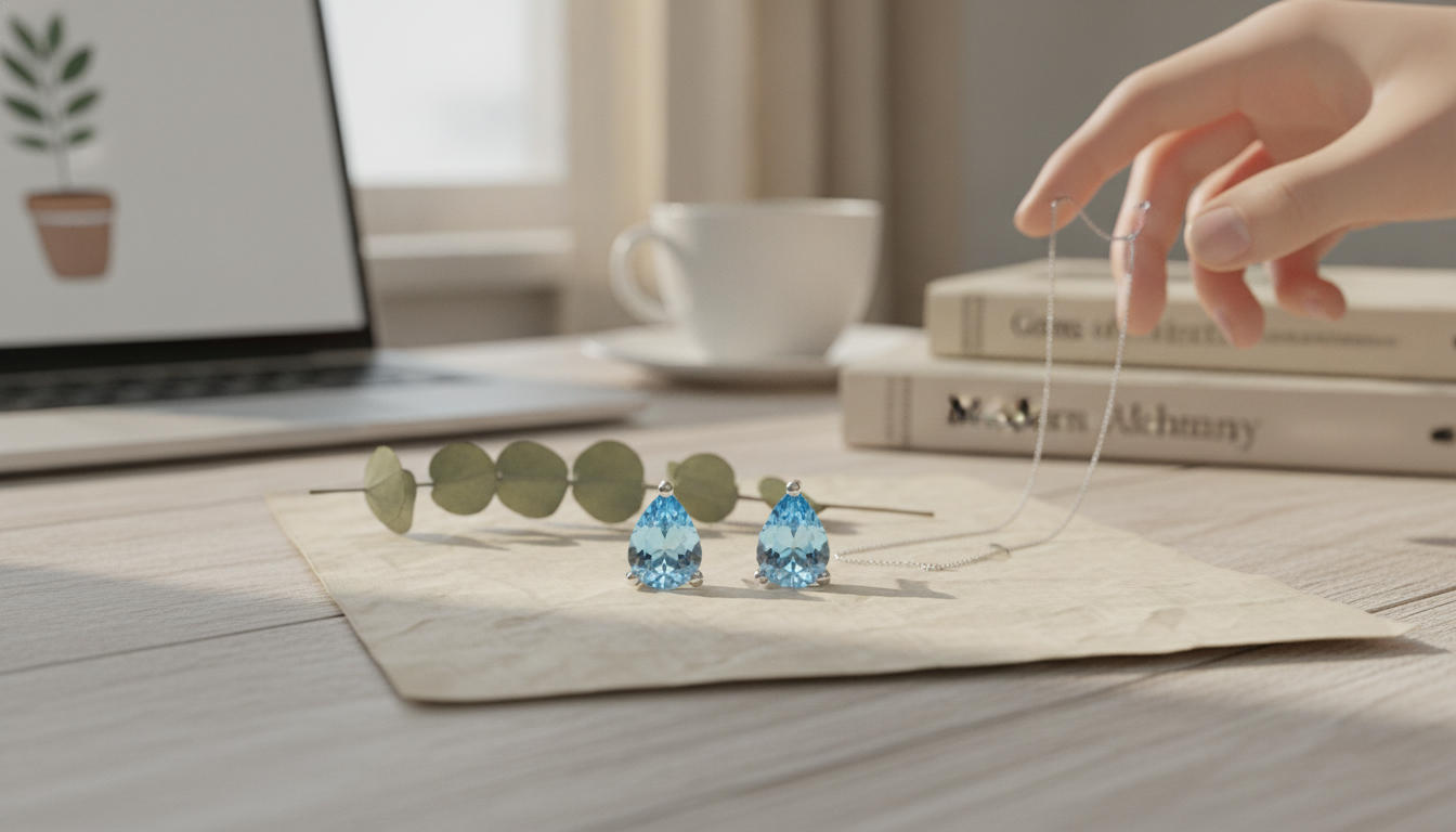 Swiss Blue Topaz Stud Earrings (0.99 Ct) in Silver