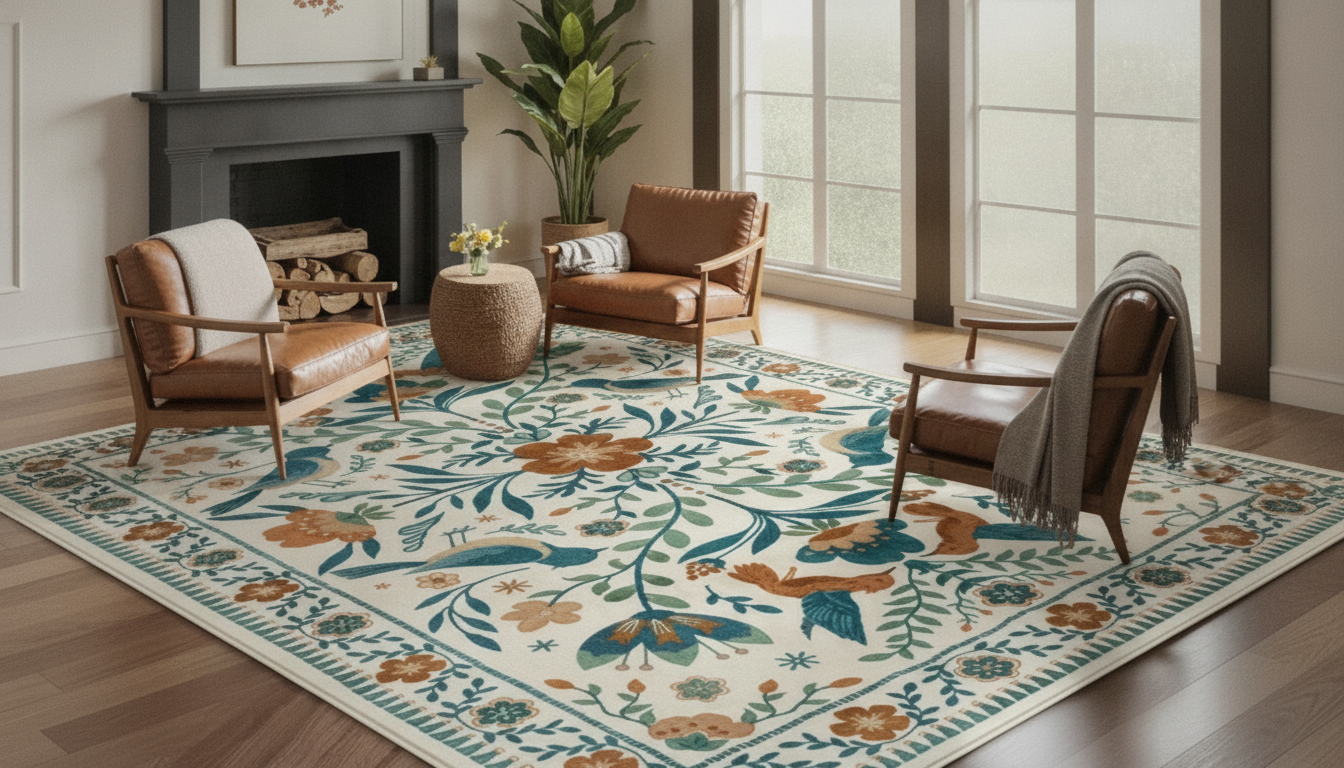 Washable Foldable Birds & Floral Cashmere Rug Guide